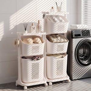 Kệ 3 tầng để cạnh máy giặt, đựng quần áo và đồ dùng phòng tắm.