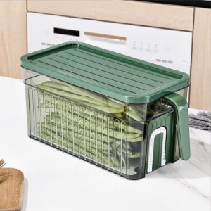 Hộp đựng thực phẩm nhựa PP nắp xanh lá, đựng đậu que trong tủ lạnh