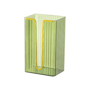 Hộp đựng khăn giấy màu xanh trong suốt viền vàng, thiết kế đứng hiện đại.