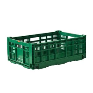 Rổ nhựa gấp màu xanh lá, thiết kế chắc chắn, có lỗ thoáng khí.