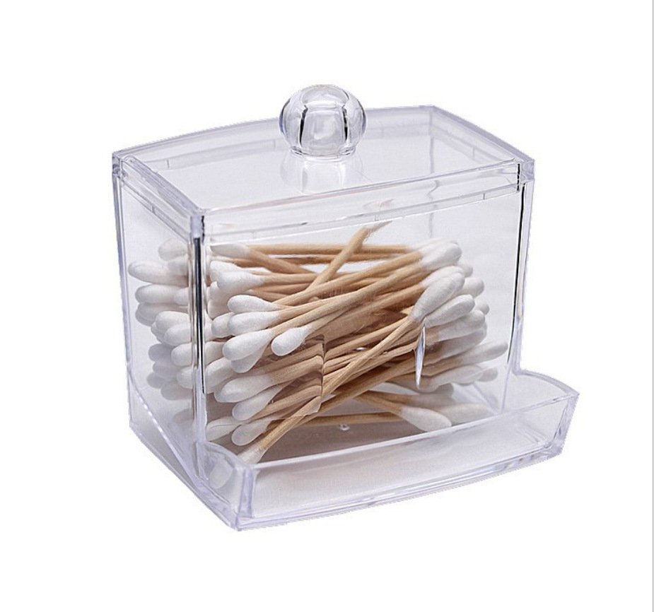 Hộp nhựa acrylic trong suốt cao cấp đựng mỹ phẩm và trang sức xếp chồng Hộp nhựa trong suốt đựng tăm bông, nắp tròn tiện lợi
