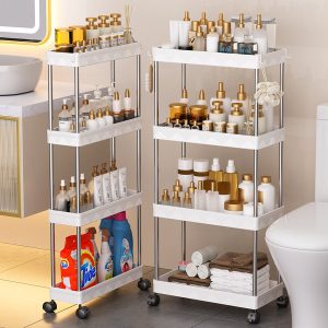 Kệ nhựa trắng nhiều tầng đựng mỹ phẩm và đồ vệ sinh trong phòng tắm