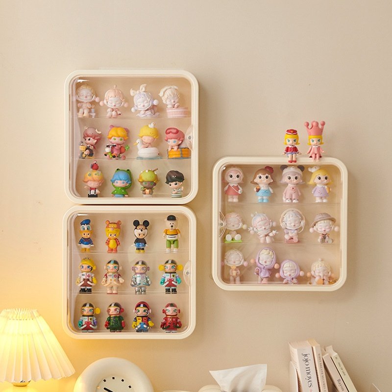 Kệ treo tường nhựa ABS trong suốt 3 tầng chống nước trưng bày đồ mini Ba kệ treo tường vuông, trưng bày nhiều mô hình nhỏ xinh.