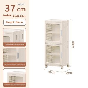 Kích thước tủ giày nhựa 4 tầng, có bánh xe và cửa trong suốt.