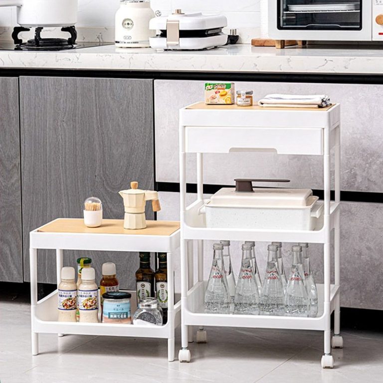 Trang chủ - gia công ép nhựa theo yêu cầu Kệ nhựa PP mặt gỗ đa năng 3-4 tầng đựng đồ nhà bếp, phòng tắm