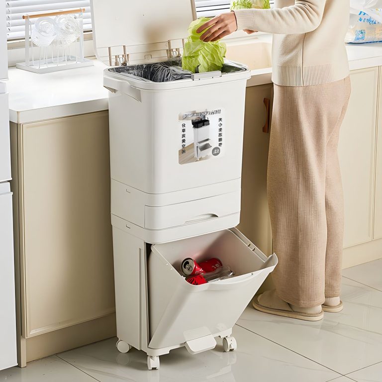 Trang chủ - gia công ép nhựa theo yêu cầu Thùng rác nhựa PP 2 tầng 34L có nắp đạp chân cho nhà bếp tiện lợi