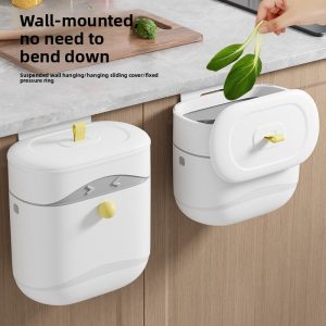 Thùng rác treo tường với nắp trượt, dễ thao tác khi chế biến thực phẩm.