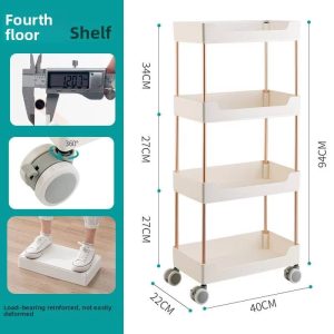 Kệ 4 tầng kích thước chi tiết, bánh xe xoay 360 độ, chịu lực tốt