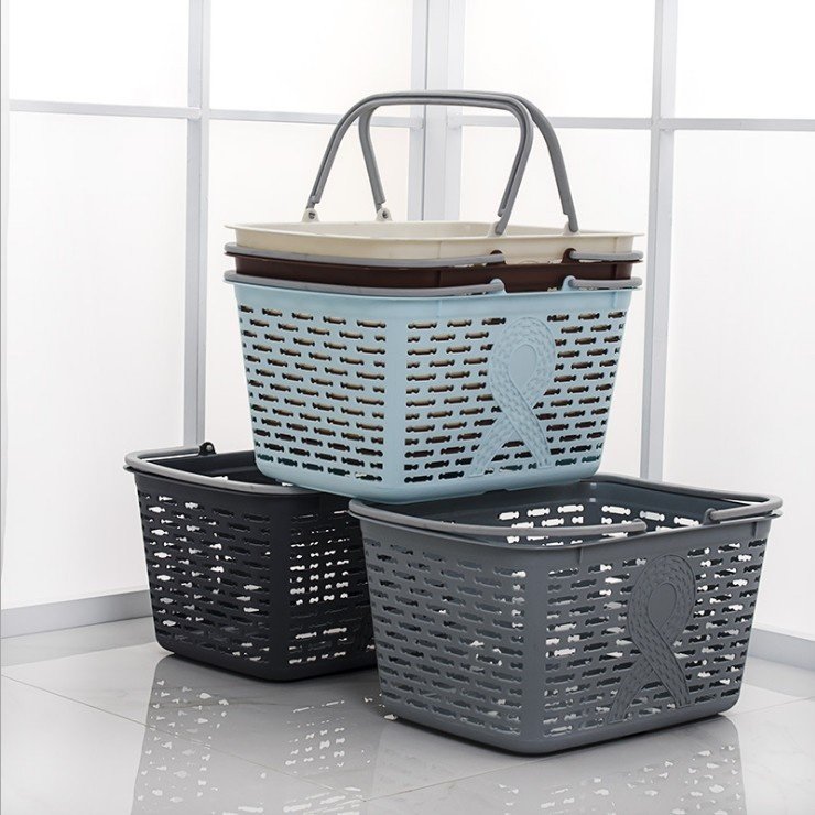 Giỏ xách nhựa PP 2 quai đa năng 25L đựng rau củ quả, đồ dùng gia đình Ba giỏ nhựa nhiều màu sắc xếp chồng lên nhau, có hai tay cầm tiện lợi.