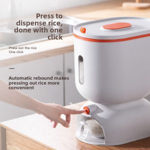 Hộp đựng gạo tự động nhựa PP chống ẩm mốc, lấy gạo thông minh Người dùng nhấn nút để lấy gạo dễ dàng.