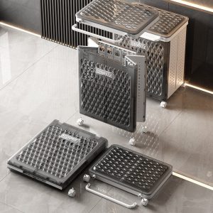 Tủ đựng đồ di động nhựa PP có bánh xe gập gọn đa năng cho gia đình Các tủ đựng đồ được xếp gập gọn và mở ra, thể hiện khả năng tiết kiệm không gian.