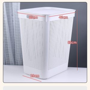 Giỏ nhựa trắng với kích thước lớn, có nắp đậy.