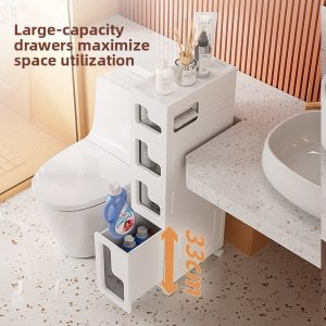 Tủ nhựa khe hẹp đa năng đựng đồ phòng tắm có bánh xe chống nước Ngăn kéo lớn của tủ kéo ra dễ dàng, tận dụng tối đa chiều cao 33cm mỗi ngăn.