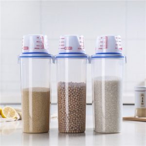 Hộp nhựa trong suốt đựng gạo ngũ cốc chống ẩm đa năng 2-3L Ba hộp nhựa đựng các loại ngũ cốc khác nhau, xếp thẳng hàng