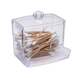 Hộp nhựa PP trong suốt đựng mỹ phẩm, trang sức, bông tẩy trang tiện lợi Hộp vuông trong suốt đựng tăm bông, có nắp đậy.