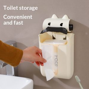 Hộp đựng giấy và túi rác tiện lợi trong nhà vệ sinh.