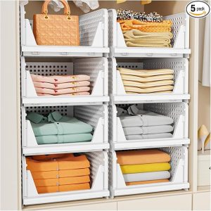 Kệ nhựa PP xếp chồng gấp gọn đa năng lưu trữ quần áo 10-20L Bộ kệ xếp chồng trong tủ quần áo, lưu trữ quần áo gọn gàng.