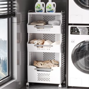 Giá đựng 3 tầng để cạnh máy giặt, chứa nước giặt, khăn và quần áo bẩn.