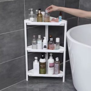 Kệ góc nhựa PP đa năng 4 tầng để đồ phòng tắm, nhà bếp, phòng khách Kệ nhựa tam giác đặt sát bồn tắm, chứa nhiều chai lọ mỹ phẩm.