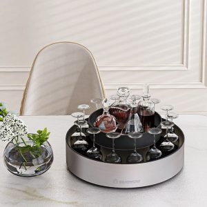 Kệ đựng gia vị đa năng xoay 2 tầng thép không gỉ cho nhà bếp tiện dụng Kệ xoay 2 tầng dùng để đựng ly và bình rượu trên bàn ăn