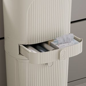 Thùng rác nhựa PP 2 ngăn bàn đạp & ngăn kéo tiện lợi cho nhà bếp Ngăn kéo giữa thùng rác chứa túi rác và giấy vệ sinh.
