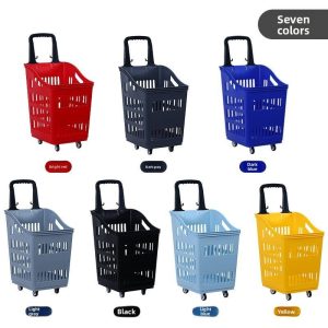Bảy mẫu giỏ kéo nhựa với các màu: đỏ, xám đậm, xanh dương đậm, đen, xám nhạt, xanh dương nhạt, vàng