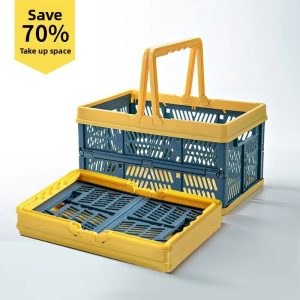 Giỏ nhựa xanh vàng gấp gọn, tiết kiệm không gian