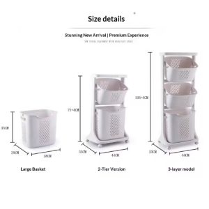 Kệ nhựa PP đa năng 2 tầng có bánh xe đựng quần áo, đồ dùng gia đình Ảnh kích thước chi tiết các mẫu kệ nhựa 1, 2 và 3 tầng, có thông số chiều cao và chiều rộng.