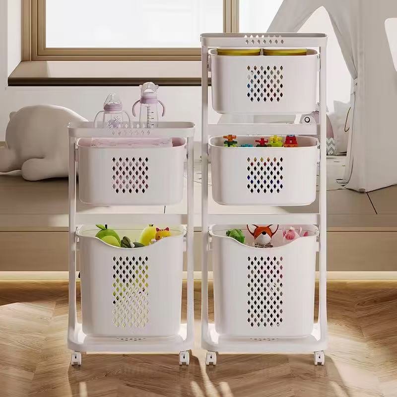 Giỏ đựng quần áo nhựa PP đa năng có bánh xe phân loại tiện lợi Giá đựng đồ dùng, đồ chơi trẻ em và trái cây trong phòng ngủ hoặc phòng trẻ em.