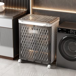 Giỏ nhựa PP kéo đa năng có bánh xe đựng quần áo và đồ dùng tiện lợi Giỏ nhựa đặt cạnh máy giặt, phù hợp làm giỏ đựng quần áo bẩn.