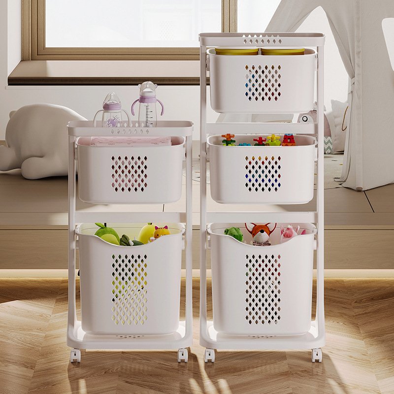 Kệ nhựa 3 tầng đựng quần áo bẩn di động tiện lợi cho phòng tắm Giá đựng 3 tầng dùng để đựng đồ chơi, bình sữa và trái cây trong phòng trẻ em.