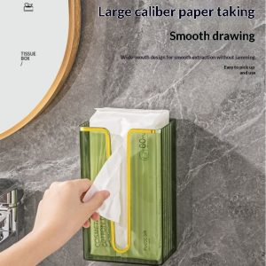 Hộp đựng khăn giấy nhựa trong suốt treo tường đa năng cho nhà bếp, phòng tắm Người dùng rút giấy dễ dàng từ hộp đựng nhựa trong suốt gắn tường.