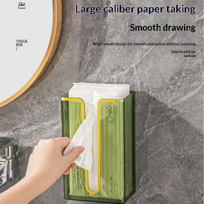 Hộp đựng khăn giấy nhựa trong suốt treo tường đa năng cho nhà bếp, phòng tắm Người dùng rút giấy dễ dàng từ hộp đựng nhựa trong suốt gắn tường.
