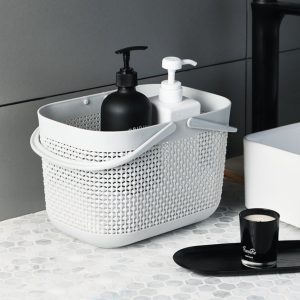 Giỏ nhựa PP chữ nhật có quai đa năng đựng đồ phòng tắm, gia dụng Giỏ nhựa đặt cạnh bồn rửa, đựng chai sữa tắm và nến thơm