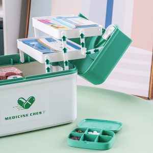 Hộp nhựa PP đựng thuốc y tế gia đình đa năng dung tích lớn tiện lợi Cận cảnh các ngăn kéo bên trong hộp y tế, dễ sắp xếp thuốc.