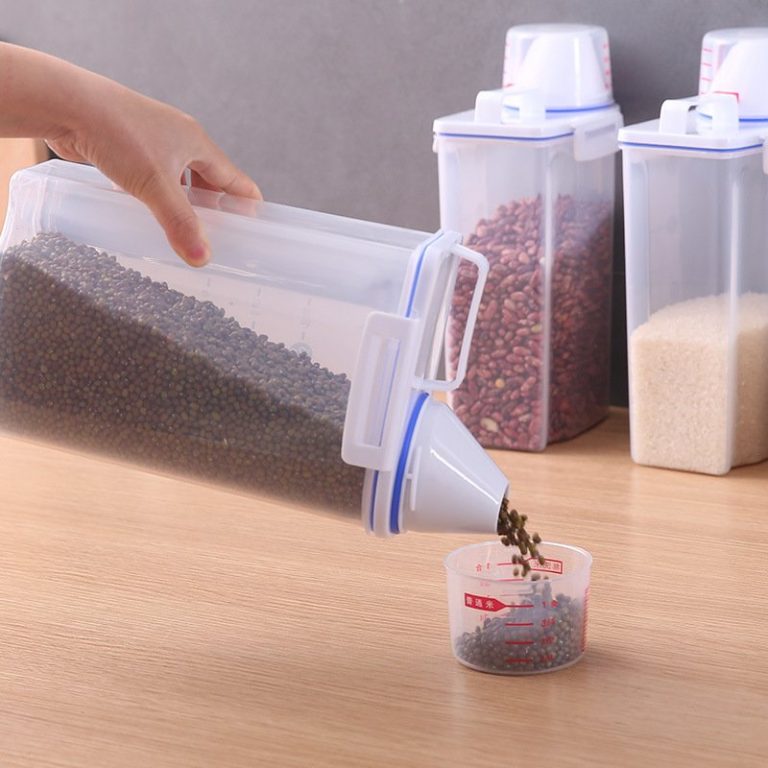 Trang chủ - gia công ép nhựa theo yêu cầu Hộp nhựa trong suốt đựng gạo ngũ cốc chống ẩm đa năng 2-3L
