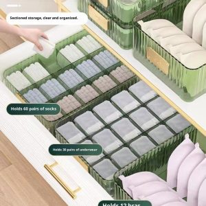 Hộp nhựa trong suốt đựng đồ lót đa năng tiết kiệm không gian tủ quần áo Các hộp đựng được sắp xếp trong ngăn kéo, phân loại tất, quần lót và áo ngực.
