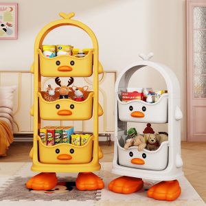 Kệ nhựa đa năng hình vịt vàng 3 tầng đựng đồ chơi thực phẩm