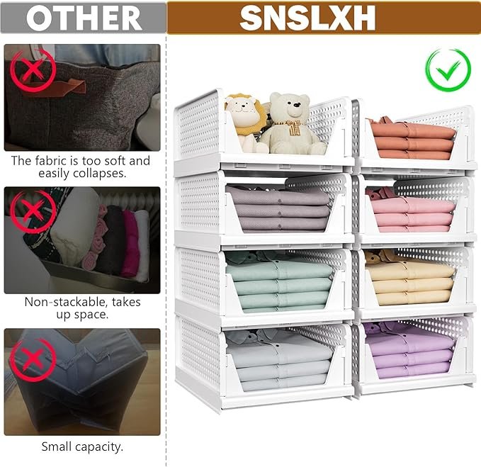 Kệ nhựa PP xếp chồng gấp gọn đa năng lưu trữ quần áo 10-20L So sánh kệ nhựa xếp chồng với các loại túi vải khác.