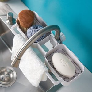 Kệ hai ngăn đựng xà phòng, bàn chải và khăn, lắp trên bồn rửa