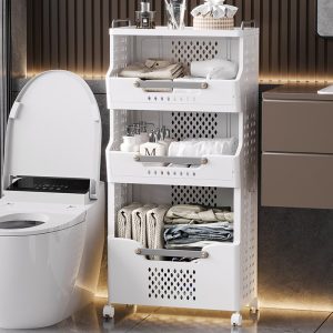 Giá đựng 3 tầng đặt trong nhà vệ sinh, đựng khăn và đồ cá nhân.