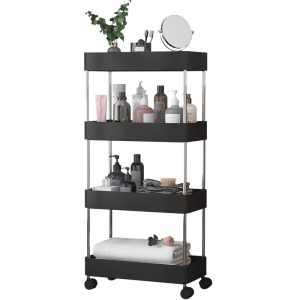 Kệ nhựa đen nhiều tầng đựng mỹ phẩm, khăn và đồ cá nhân