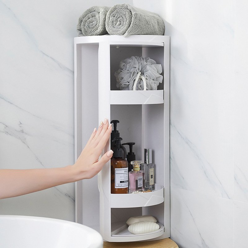 Kệ góc xoay 3 tầng nhựa ABS đa năng chống bụi, tiết kiệm không gian Kệ góc 3 tầng đặt cạnh bồn rửa, đựng khăn, xà phòng, mỹ phẩm