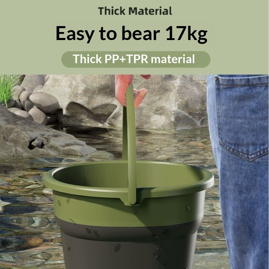 Xô nhựa gấp đa năng 5L PP TPR tiện dụng cho ô tô, dã ngoại, du lịch Xô gấp chịu lực tốt, có thể mang vật nặng lên đến 17kg
