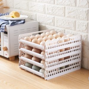 Hộp đựng trứng 3 tầng nhựa PP trắng tối giản, ngăn kéo tiện lợi cho tủ lạnh Hộp đựng trứng xếp chồng cao, chứa nhiều trứng.