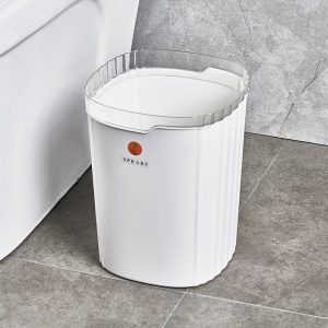 Thùng rác đứng nhựa PP dung tích lớn cho phòng khách, phòng ngủ, văn phòng Thùng rác nhựa màu trắng đặt cạnh bồn cầu trong nhà vệ sinh.
