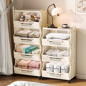 Kệ nhựa màu kem đựng đồ chơi, quần áo và vật dụng gia đình