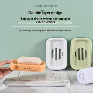 Hộp đựng xà phòng nhựa dày hai lớp thoát nước bảo quản phòng tắm Thiết kế hai lớp: lớp trên thoát nước, lớp dưới hứng nước, có xà phòng bên trong.