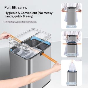 Hướng dẫn thao tác kéo, nhấc và mang túi rác ra ngoài dễ dàng, không bẩn tay.