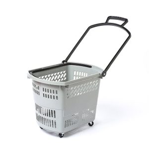 Giỏ kéo nhựa PP 50L có bánh xe và tay kéo tiện lợi cho siêu thị Giỏ kéo mua sắm màu xám với tay kéo kéo dài